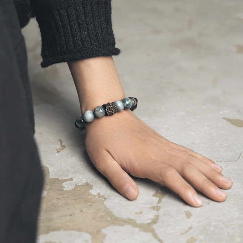 Eagle's Eye Stone Ebony Wood Copper Confidence Couple Bracelet