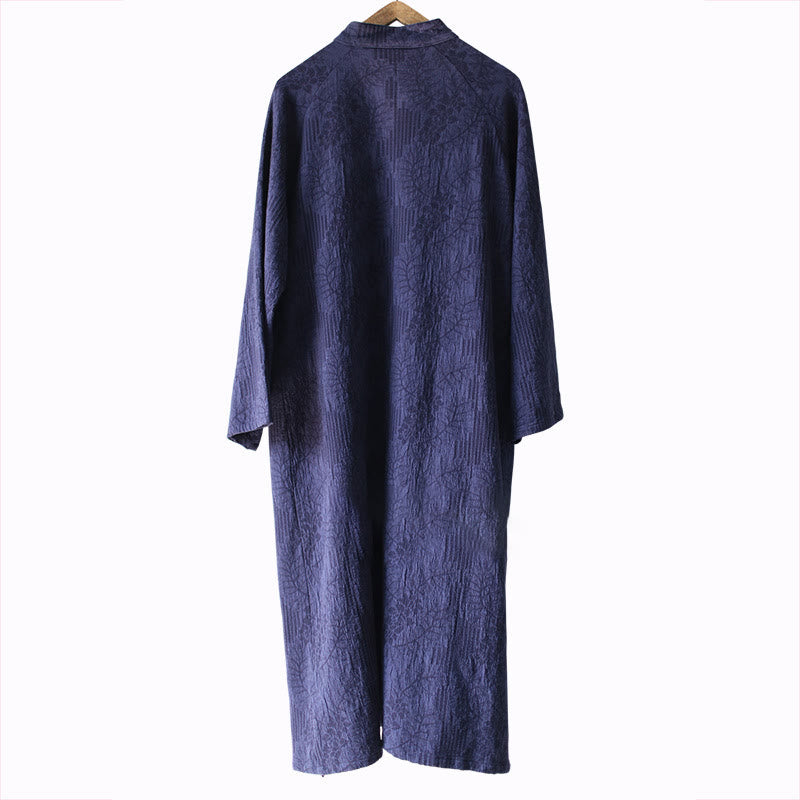 Flower Jacquard Midi Dress Long Sleeve Cotton Linen Dress Wide Leg Pants With Pockets