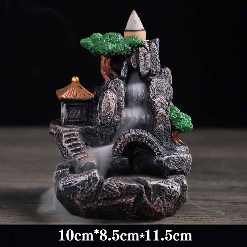 Zeniora Mountain Bridges Resin Backflow Incense Burner for Meditation