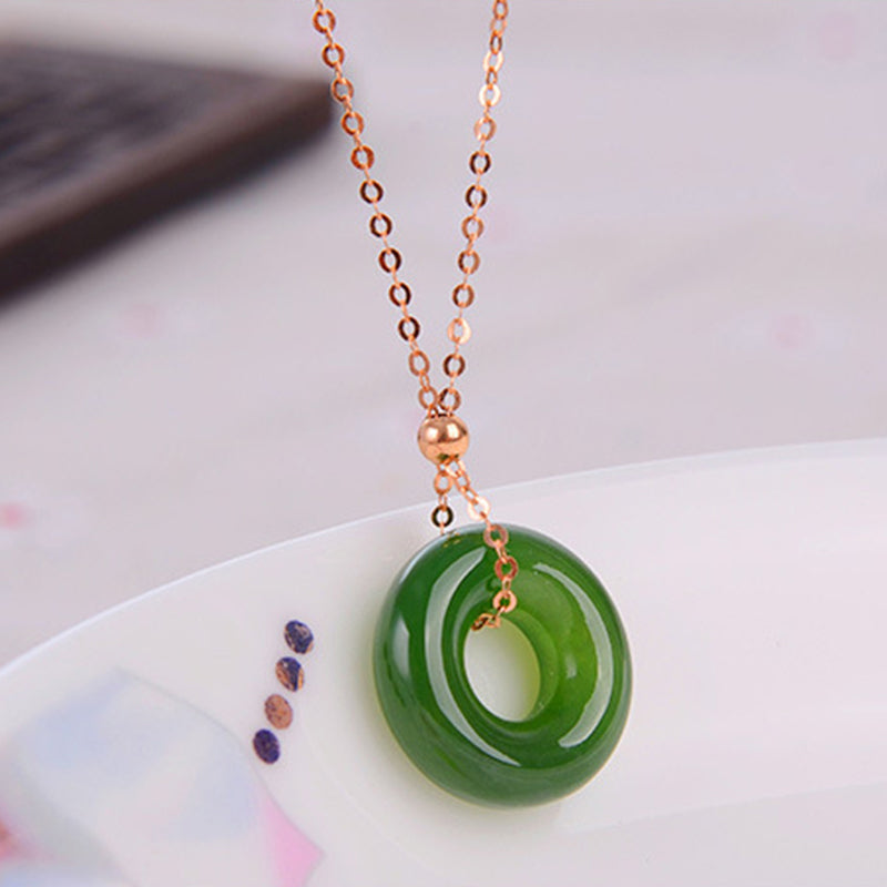 Round Cyan Jade Healing 14k Gold Plated Copper Necklace Pendant