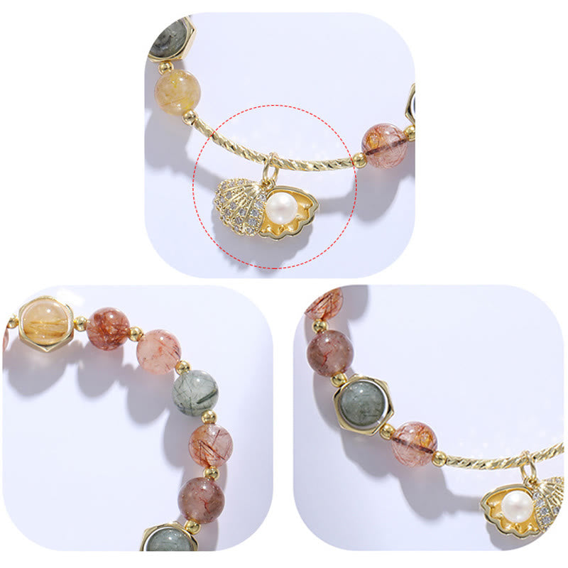 Natural Colorful Rutilated Quartz Shell Protection Bead Bracelet