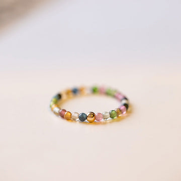Natural Tourmaline Gold-Plated Ring for Uplifting Energy Resonance
