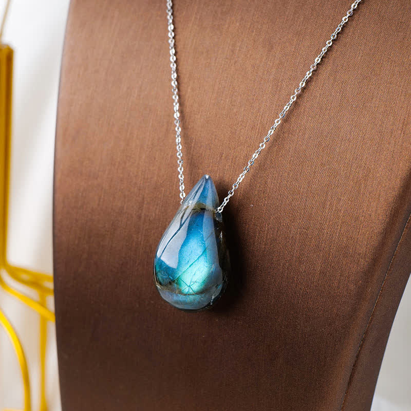Labradorite Water Drop Support Healing Necklace Pendant