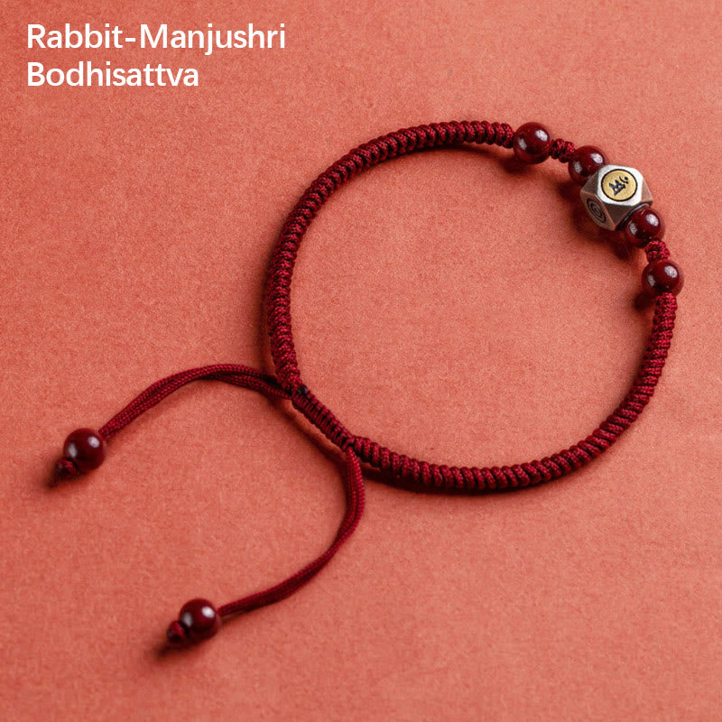 925 Sterling Silver Chinese Zodiac Natal Buddha Cinnabar Calm Bracelet