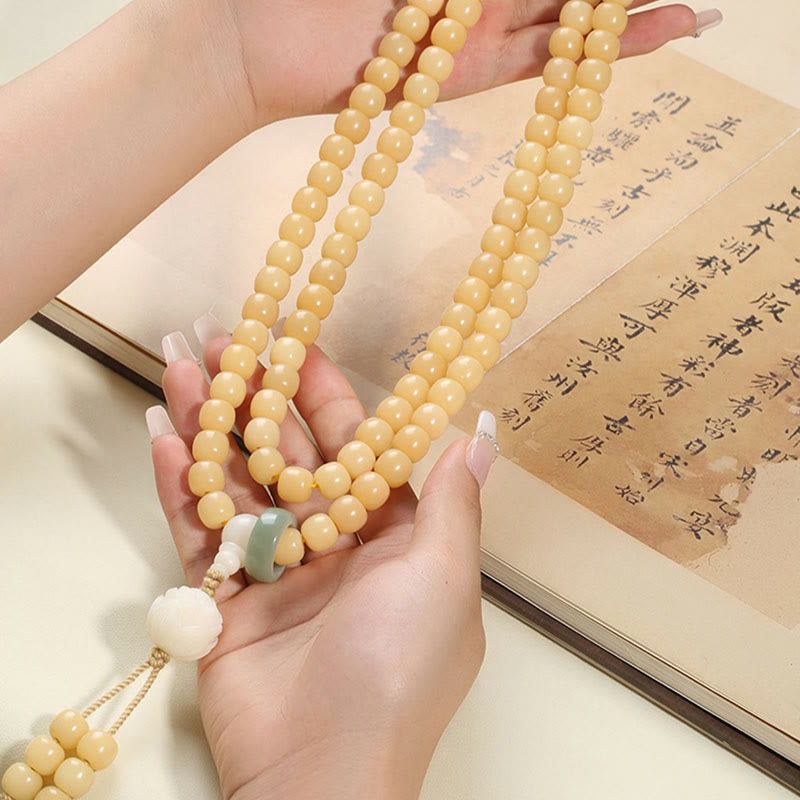 Natural Bodhi Seed Lotus Dzi Bead Peace Harmony Charm Bracelet