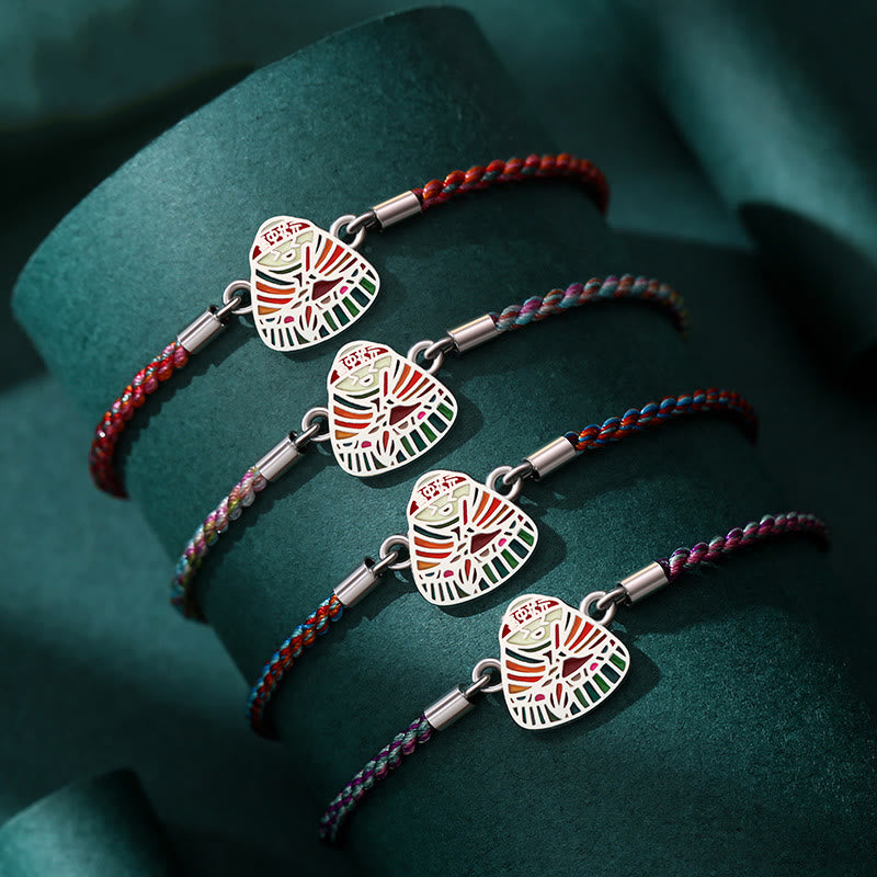 Handcrafted 925 Sterling Silver Zongzi Pattern Multicolored Red String Bracelet