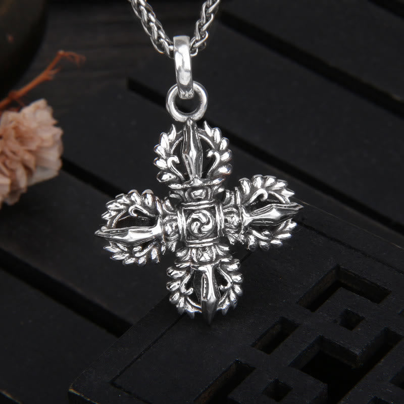 925 Sterling Silver Double Dorje Vajra Spiritual Strength Necklace Pendant