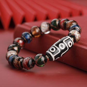 Hand-Finished Tibetan Style Dzi Bead and Vibrant Liuli Glass Beaded Bracelet