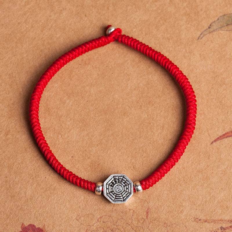 925 Sterling Silver Yin Yang Bagua Cinnabar Red String Focus Bracelet