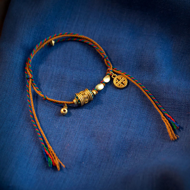 Tibetan Handmade Om Mani Padme Hum Prayer Wheel Protection Strength String Bracelet