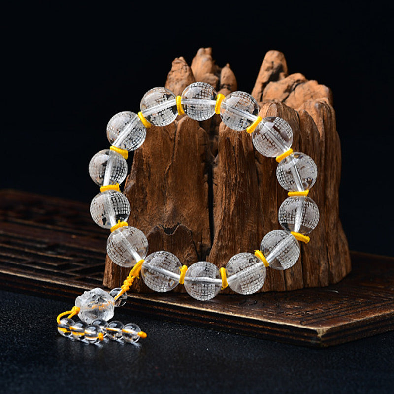 Tibet White Crystal Half Demon Half Buddha Heart Sutra Lotus Healing Bracelet