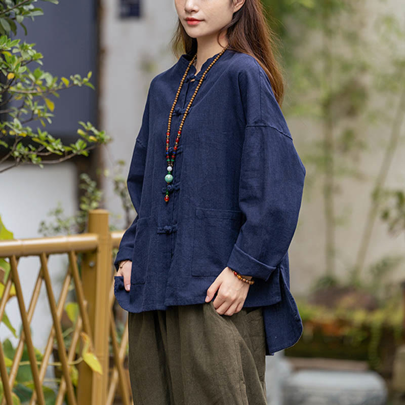 Frog-Button Design Shirt Tai Chi Meditation Top Clothing Ramie Linen Jacket