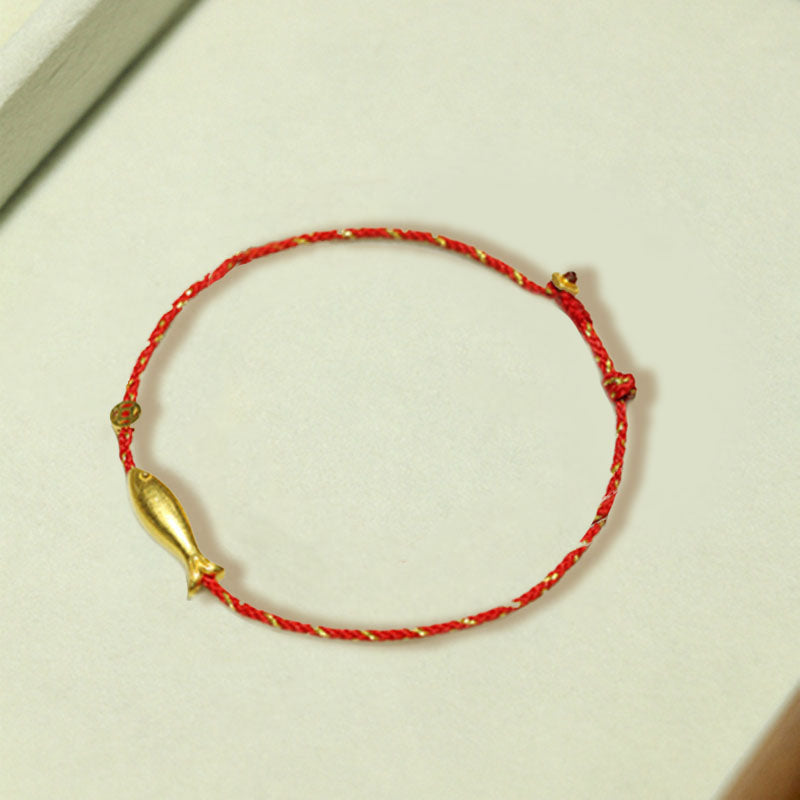 14K Gold Plated Koi Fish Red String Braided Bracelet