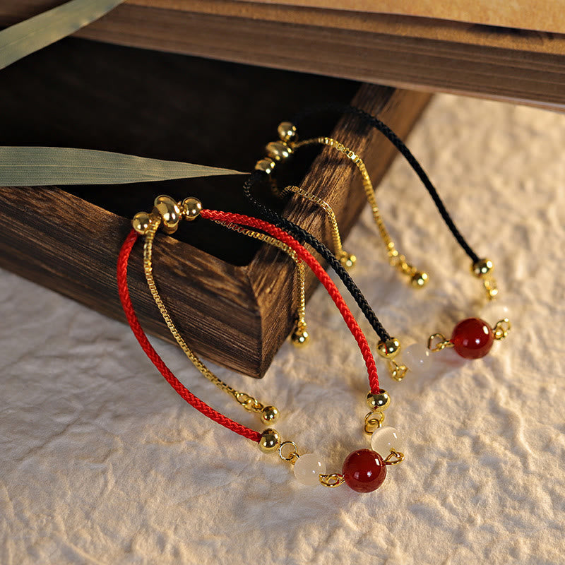 Red Agate Cat Eye Braided String Confidence Bracelet