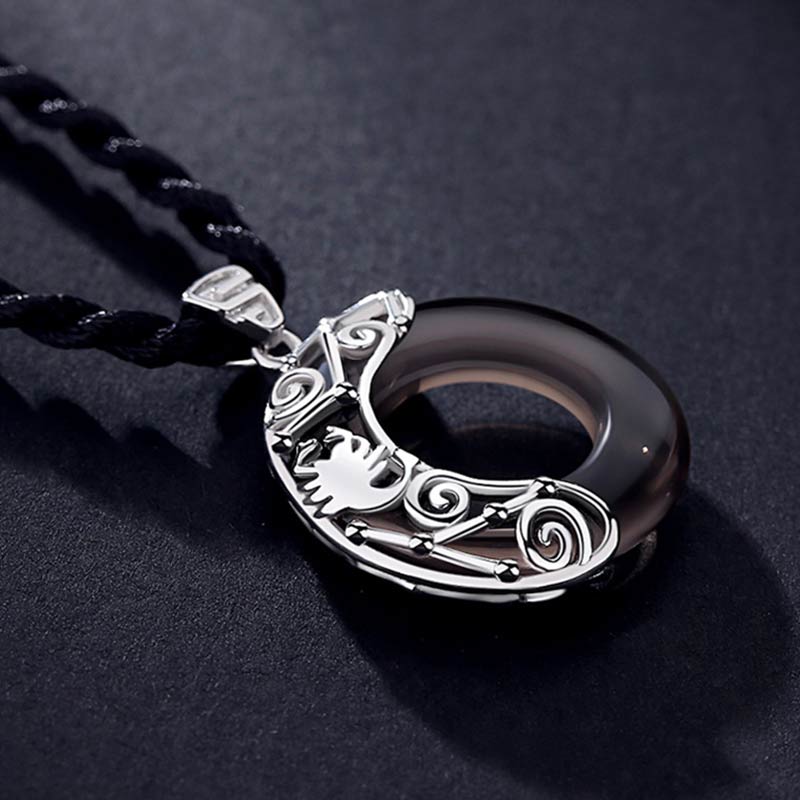 12 Constellations of the Zodiac Ice Obsidian Blessing Round Pendant Necklace
