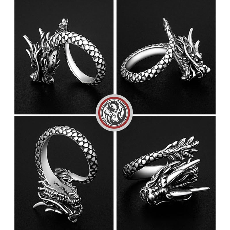 Vintage 990 Sterling Silver Dragon Adjustable Ring for Men and Women