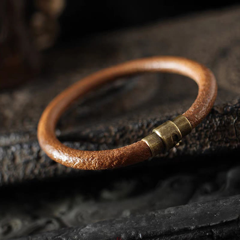 Retro Leather Luck Healing Copper Magnetic Buckle Bracelet