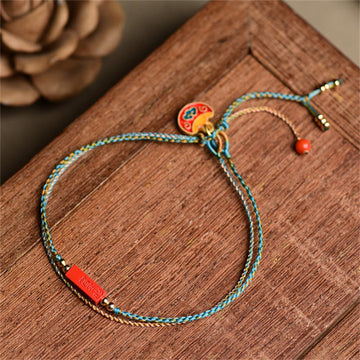 Handmade Cinnabar As One Wishes Blessing Braid Double Layer Bracelet