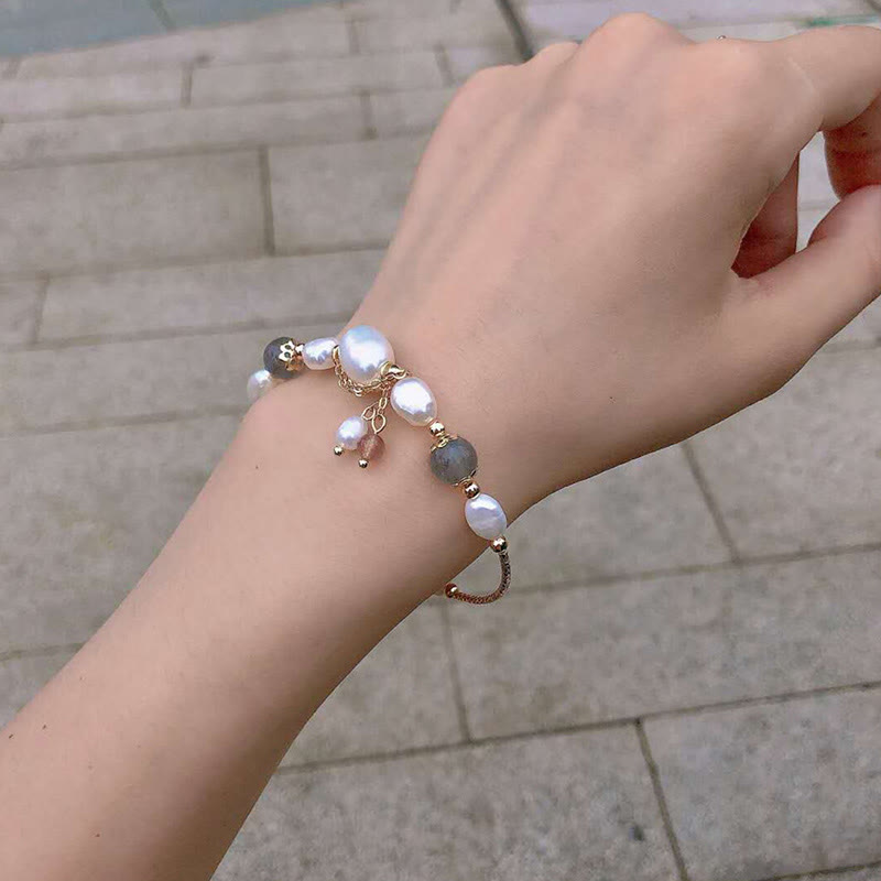 Strawberry Quartz Moonstone & Pearl Beaded Harmony Bracelet