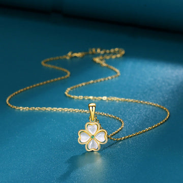 925 Sterling Silver Four Leaf Clover Chrysoberyl Cat Eye Love Necklace Pendant (Extra 35% Off | USE CODE: FS35)