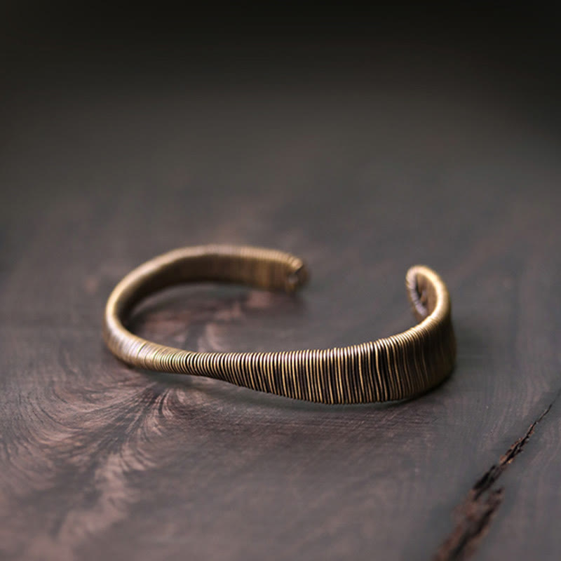 Simple Design Wrapped Brass Copper Luck Wealth Adjustable Cuff Bracelet