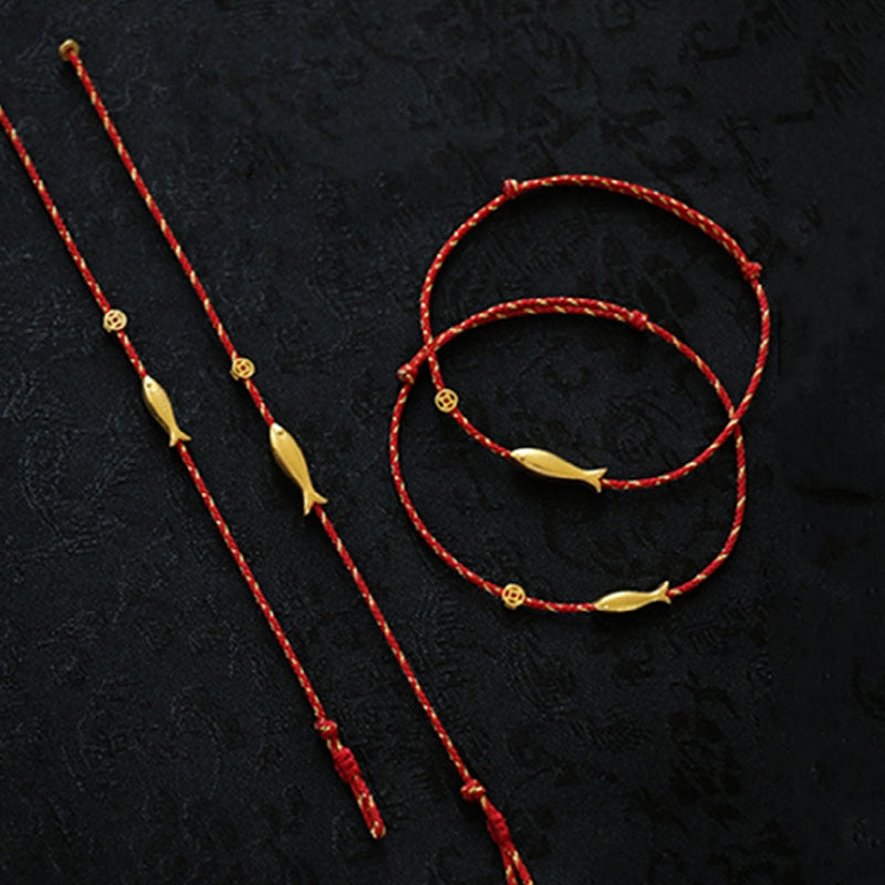 14K Gold Plated Koi Fish Red String Braided Bracelet