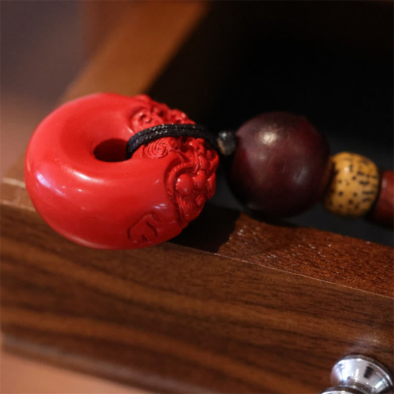 Natural Cinnabar PiXiu Peace Buckle Blessing Car Key Chain