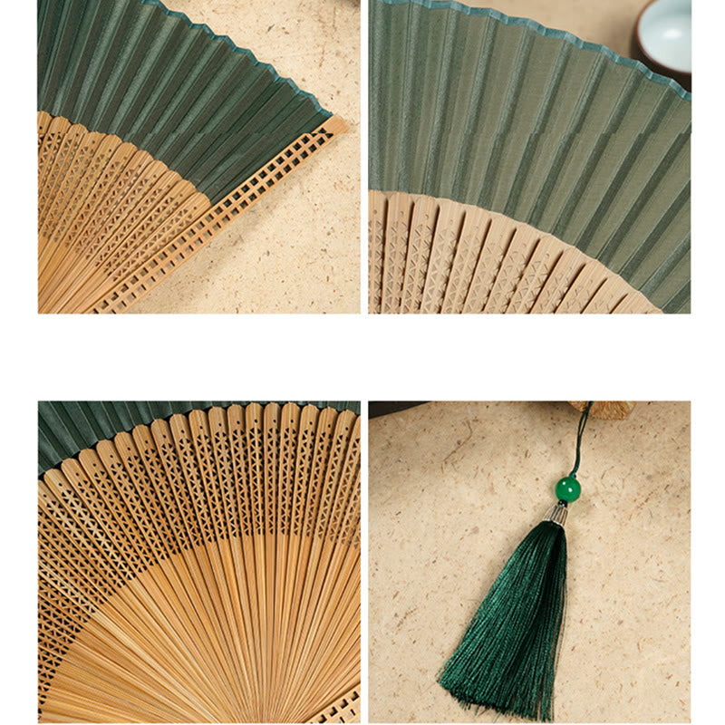 Vintage Handheld Folding Fan With Bamboo Frames