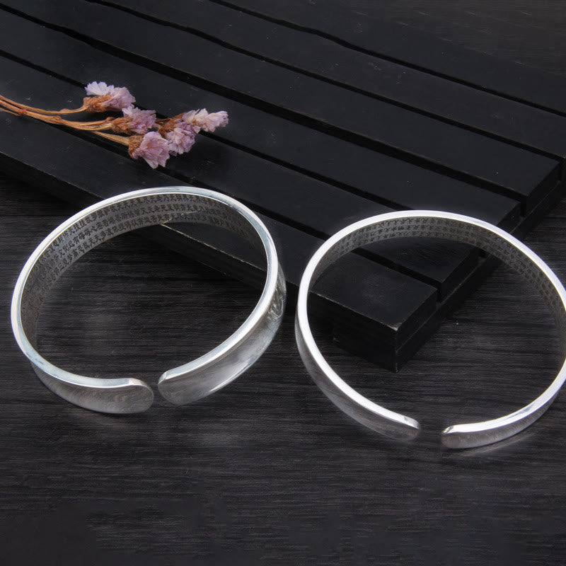 999 Sterling Silver Om Mani Padme Hum Heart Sutra Love Peace Bracelet Bangle