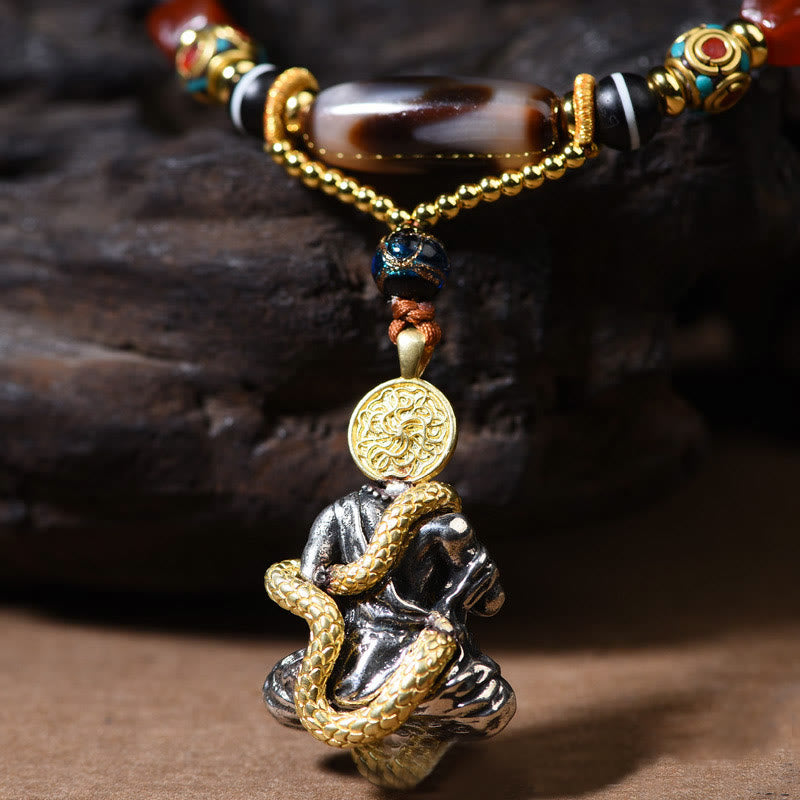 Handmade Buddha Snake Skull Head Dzi Bead Serenity Rope Necklace Pendant (Extra 35% Off | USE CODE: FS35)
