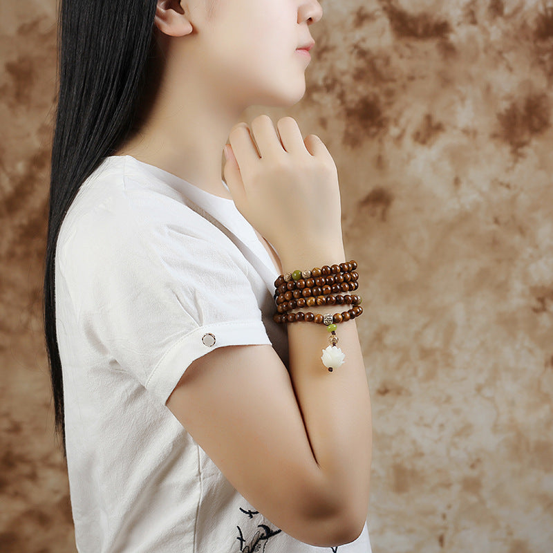 Tibetan Rosewood Lotus Mala Protection Calm Necklace Bracelet