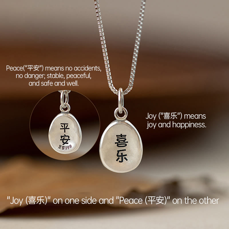 999 Sterling Silver Peace And Joy Fu Character Luck Fortune 925 Sterling Silver Chain Necklace Pendant