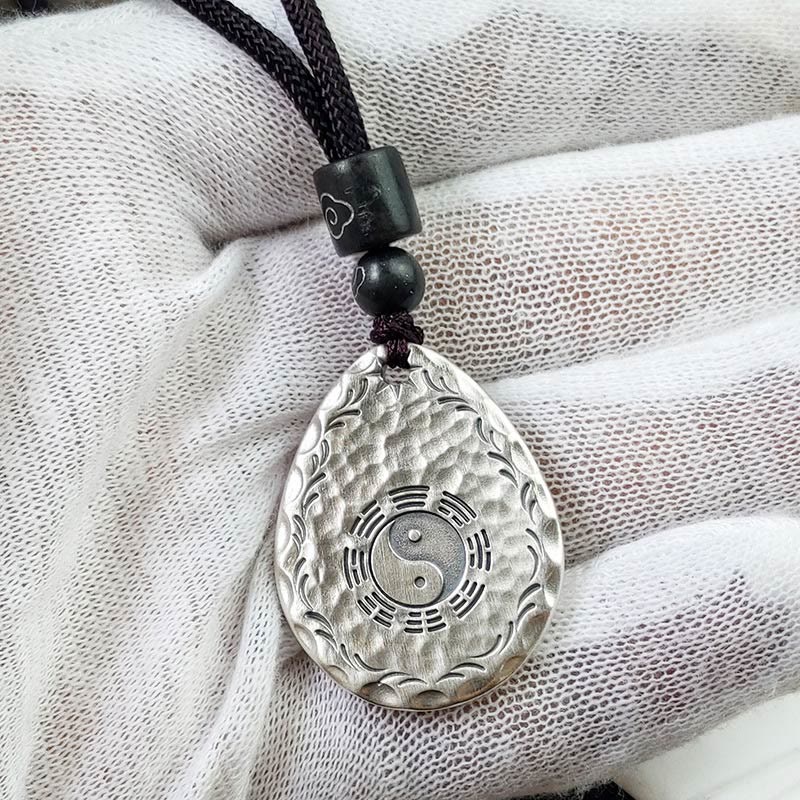 Vintage 999 Sterling Silver Yin Yang Bagua Water Drop Design Balance Harmony Necklace Pendant