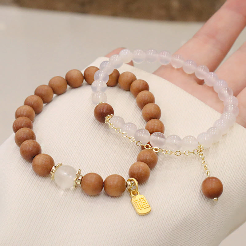 Sandalwood Cat's Eye Fu Character Charm Protection Bracelet