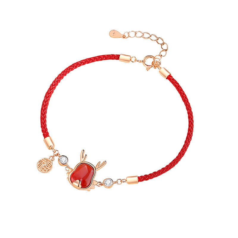 ❗❗❗A Flash Sale- 925 Sterling Silver Year of the Dragon Natural Red Agate Dragon Attract Fortune Fu Character Strength Bracelet Necklace Pendant Earrings