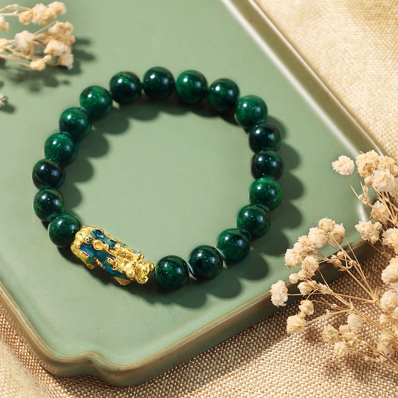 Authentic Cyan Jade Beaded Pixiu Symbol Bracelet