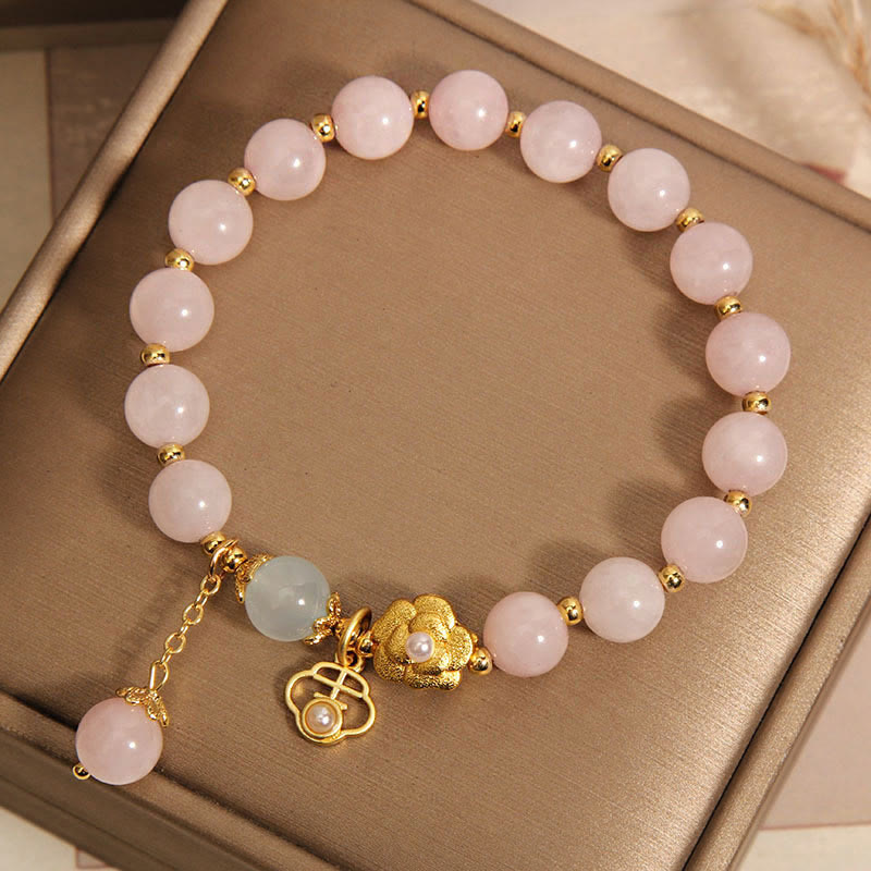 Natural Rose Quartz Flower Charm Bracelet for Emotional Harmony
