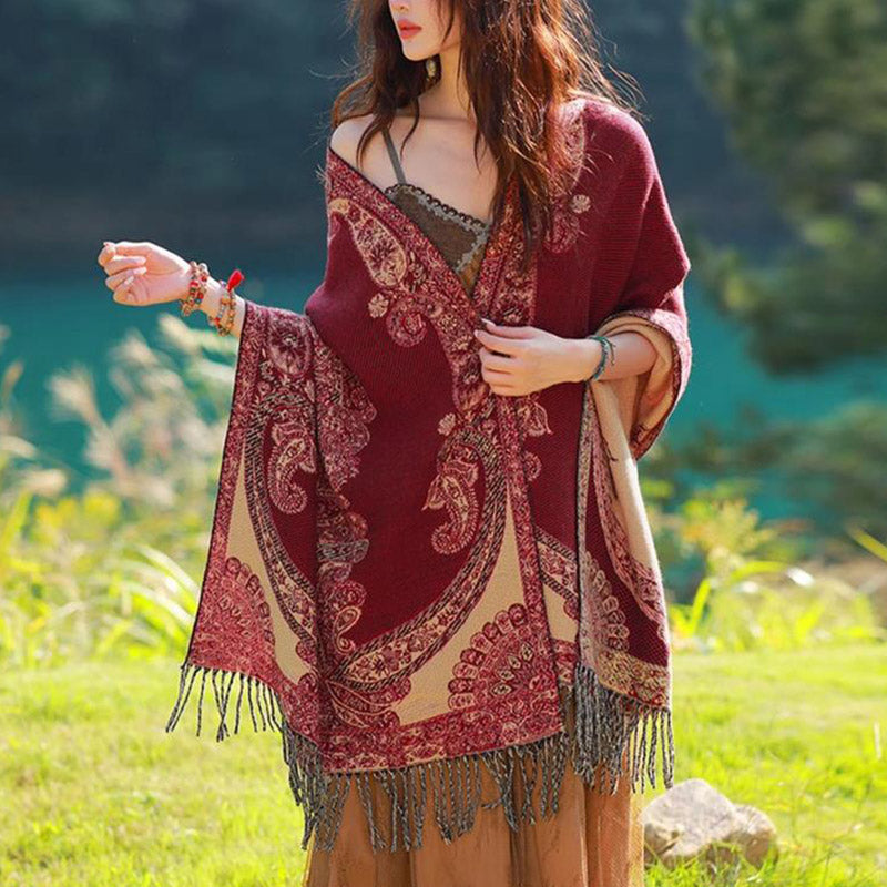 Tibetan Vine Leaves Pattern Design Shawl Cozy Travel Scarf Wrap