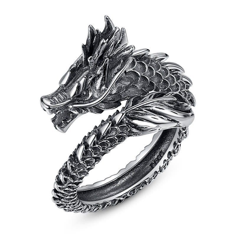 925 Sterling Silver Vintage Dragon Success Protection Strength Adjustable Ring