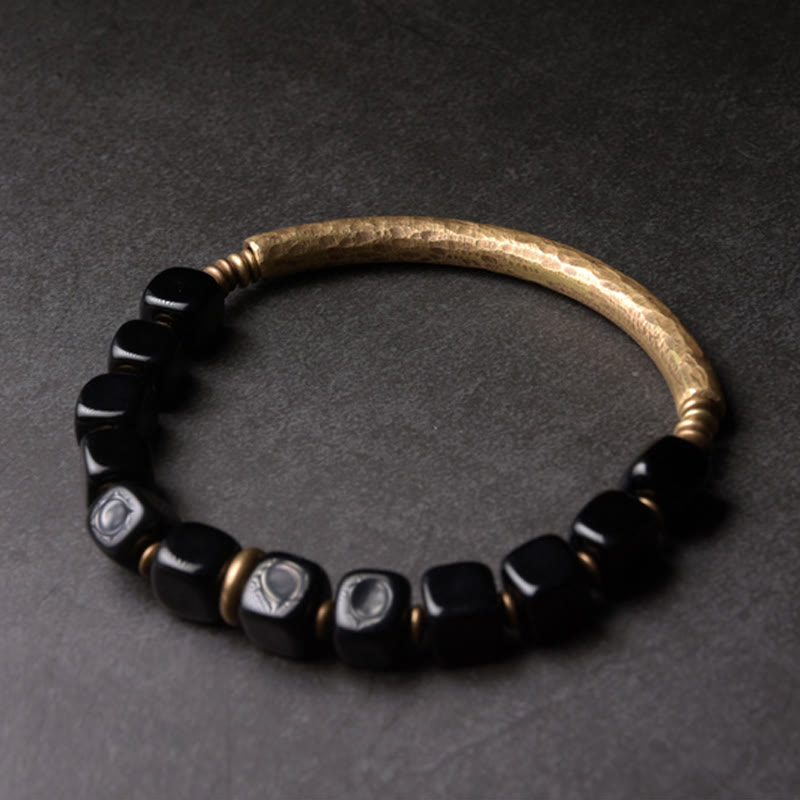 Black Obsidian Crystal Copper Strength Couple Bracelet