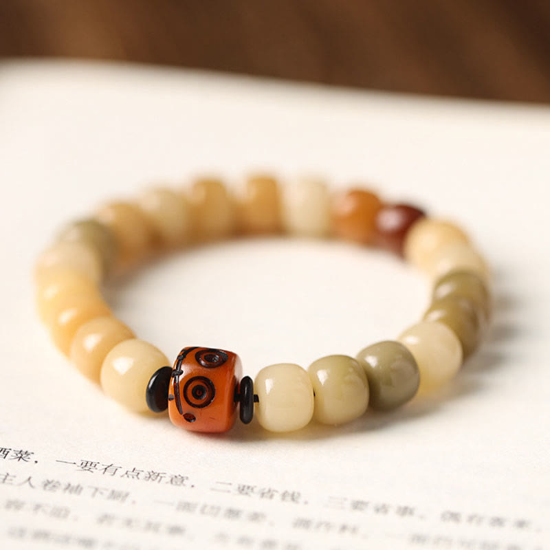 Natural Bodhi Seed & Red Sandalwood Om Mani Padme Hum Citipati Kapala Bracelet