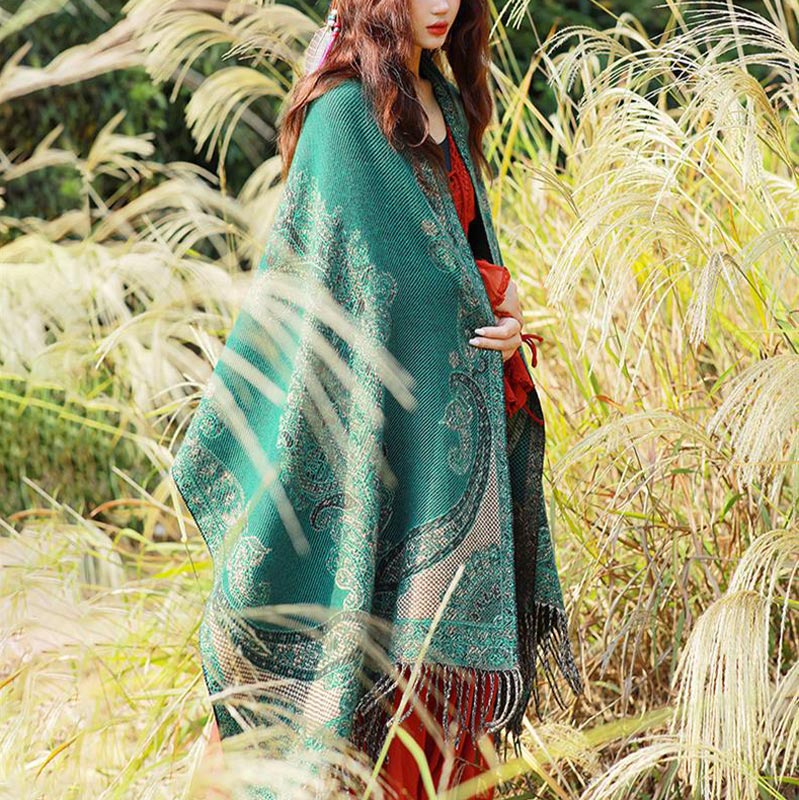 Tibetan Vine Leaves Pattern Design Shawl Cozy Travel Scarf Wrap