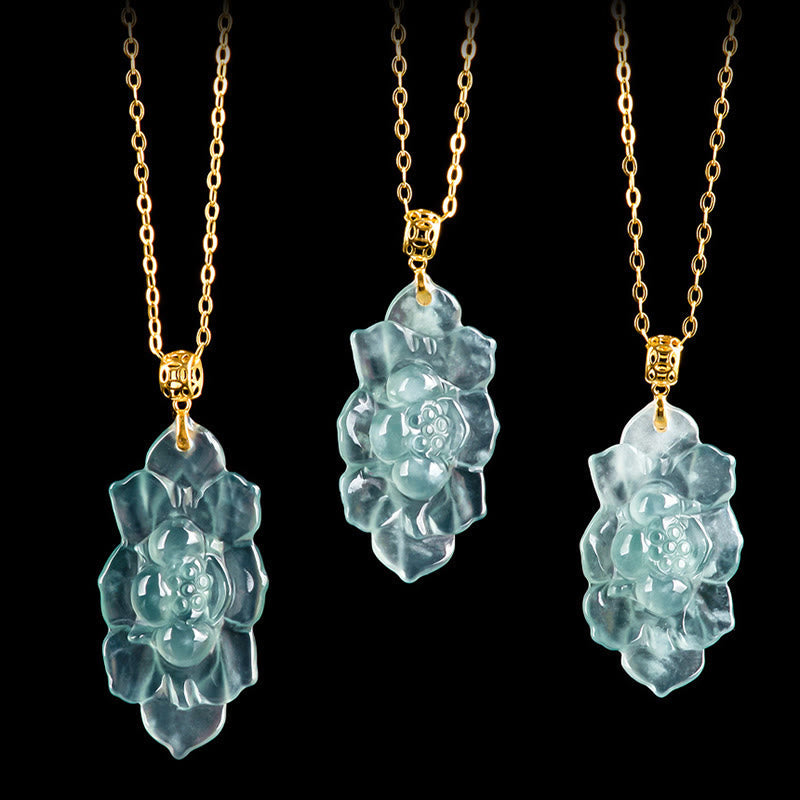 925 Sterling Silver Chain 18K Gold Buckle Natural Jade Lotus Pattern Prosperity Necklace Pendant
