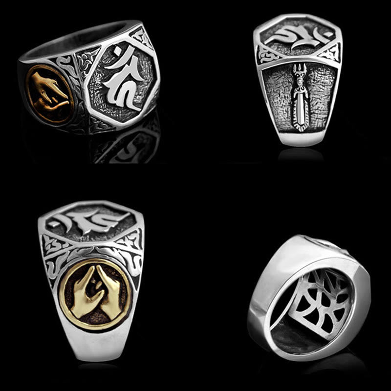 925 Sterling Silver Sanskrit Design Carved Protection Adjustable Ring