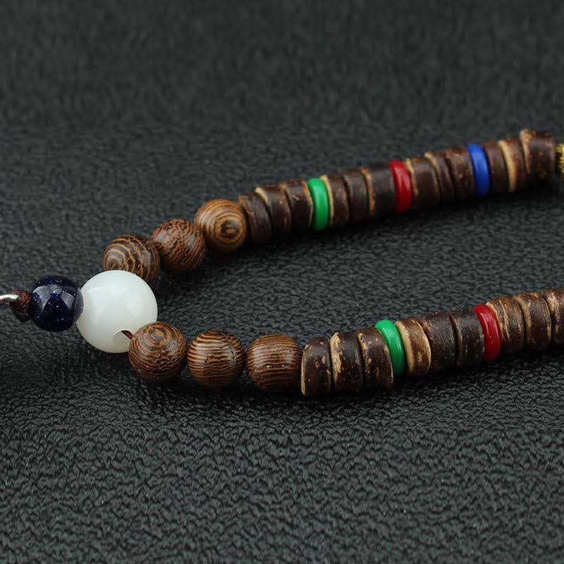 Tibetan Om Mani Padme Hum Prayer Wheel Rotation Vajra Wood Necklace Pendant