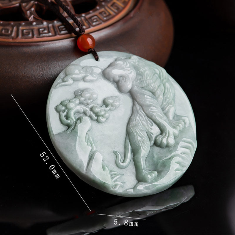 Chinese Zodiac Tiger Jade Protection Necklace String Pendant