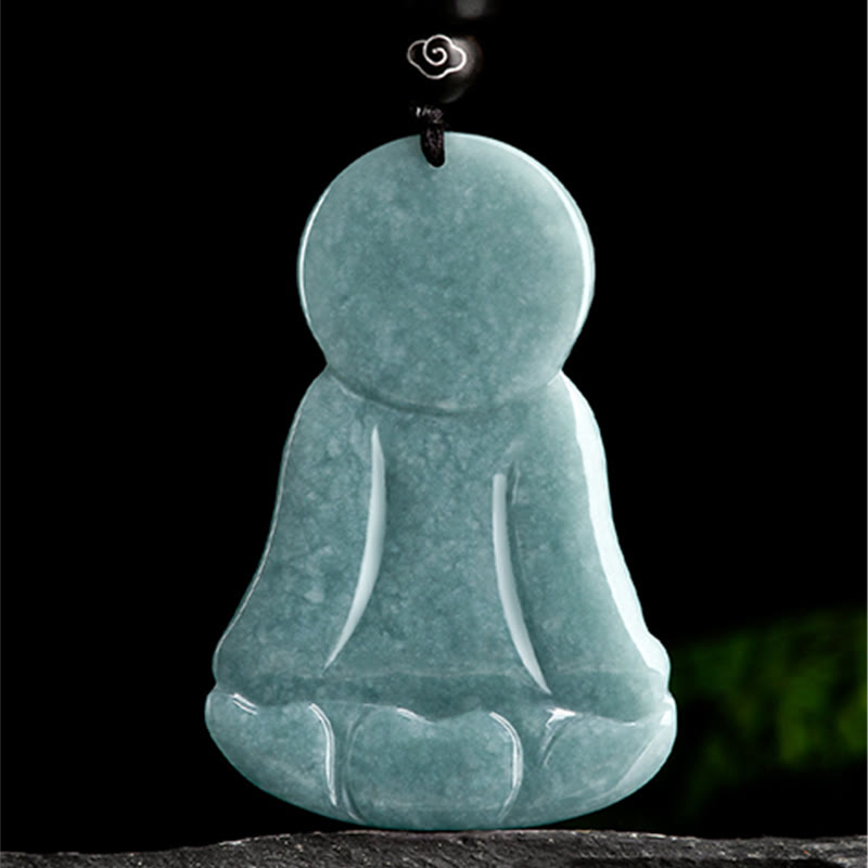 Amitabha Buddha Natural Jade Lotus Amulet Compassion String Necklace Pendant