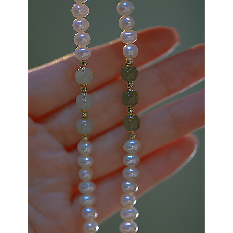 14K Gold Plated Natural Pearl & Hetian Jade Sincerity Bead Chain Bracelet