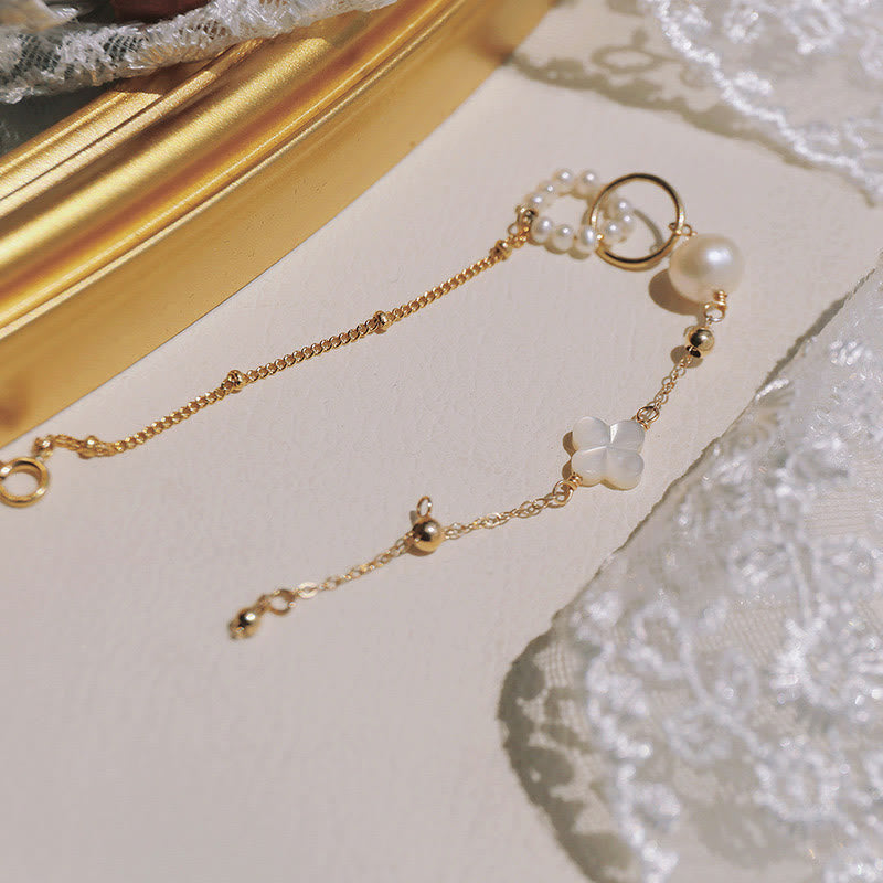 14K Gold Plated Pearl Double Peace Buckle Healing Chain Bracelet