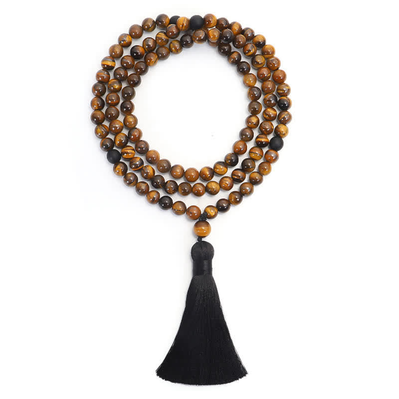 108 Beads Mala Tiger Eye Protection Tassel Bracelet